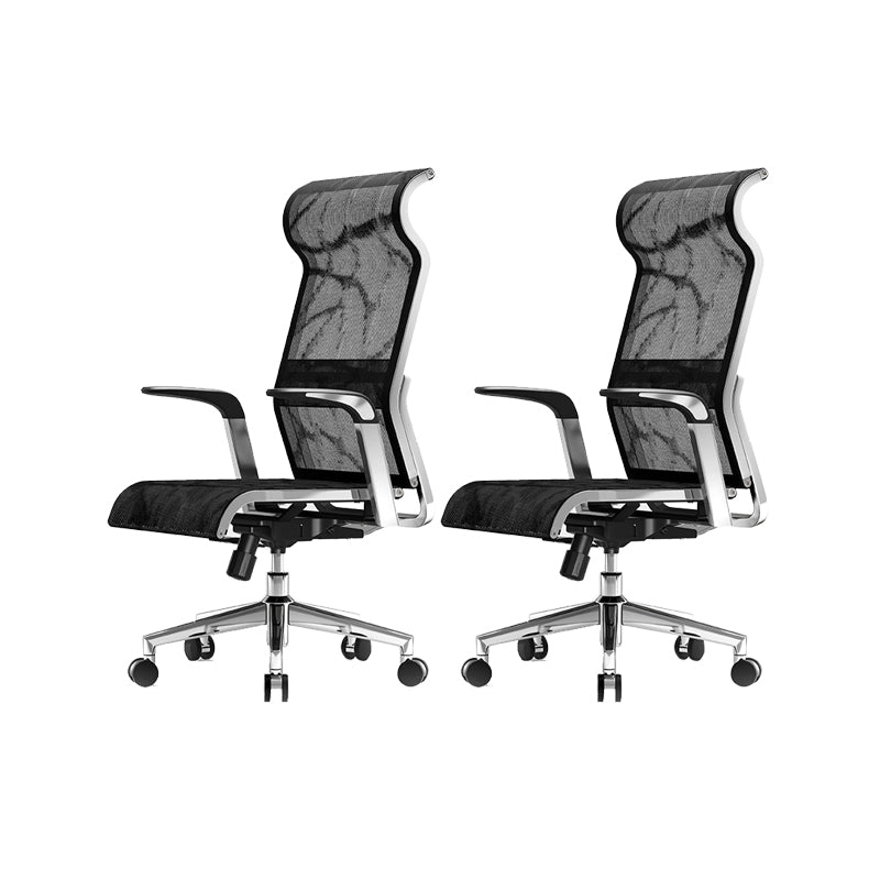 Modern Black Swivel Chair Adjustable Seat Height Fixed Arms Office Chair