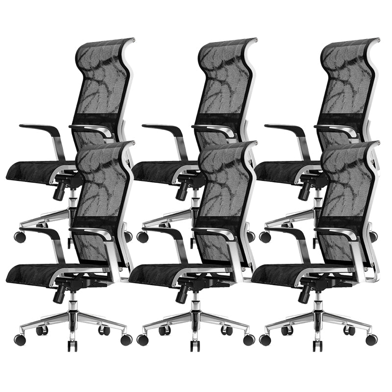 Modern Black Swivel Chair Adjustable Seat Height Fixed Arms Office Chair