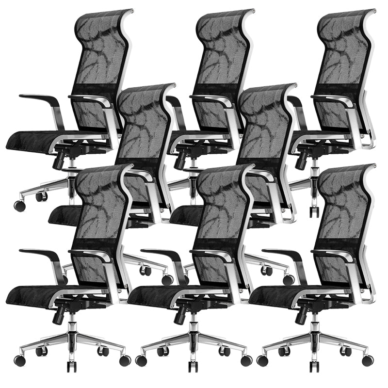 Modern Black Swivel Chair Adjustable Seat Height Fixed Arms Office Chair