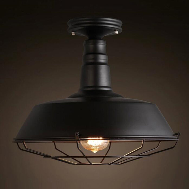 Luce del soffitto del cesto in filo vintage industriale 1 illuminato a 1 flush a soffitto di supporto per soffitto