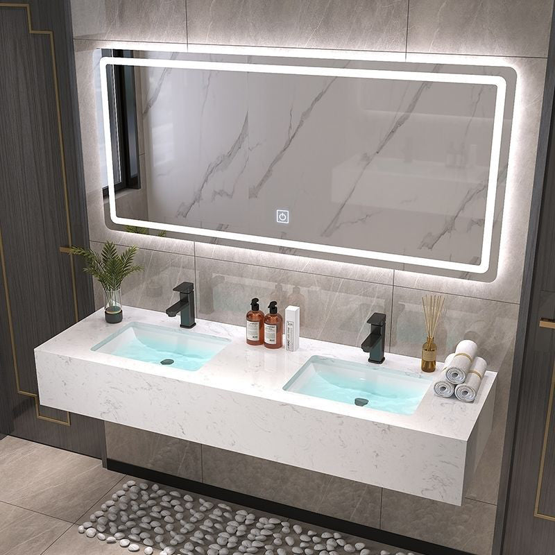 Bathroom Marble Vanity Set Modern Solid Color Sink Vanity with Mirror