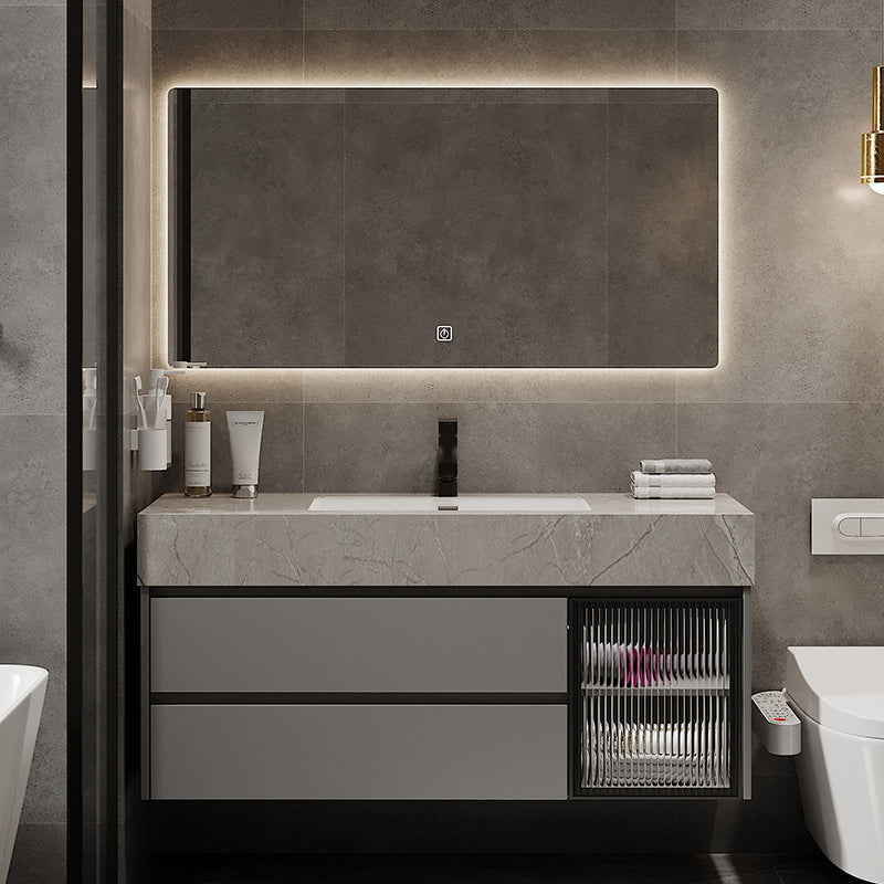 Modern Glass Vanity Sink Bathroom Wall-Mounted Vanity Cabinet with Mirror Cabinet