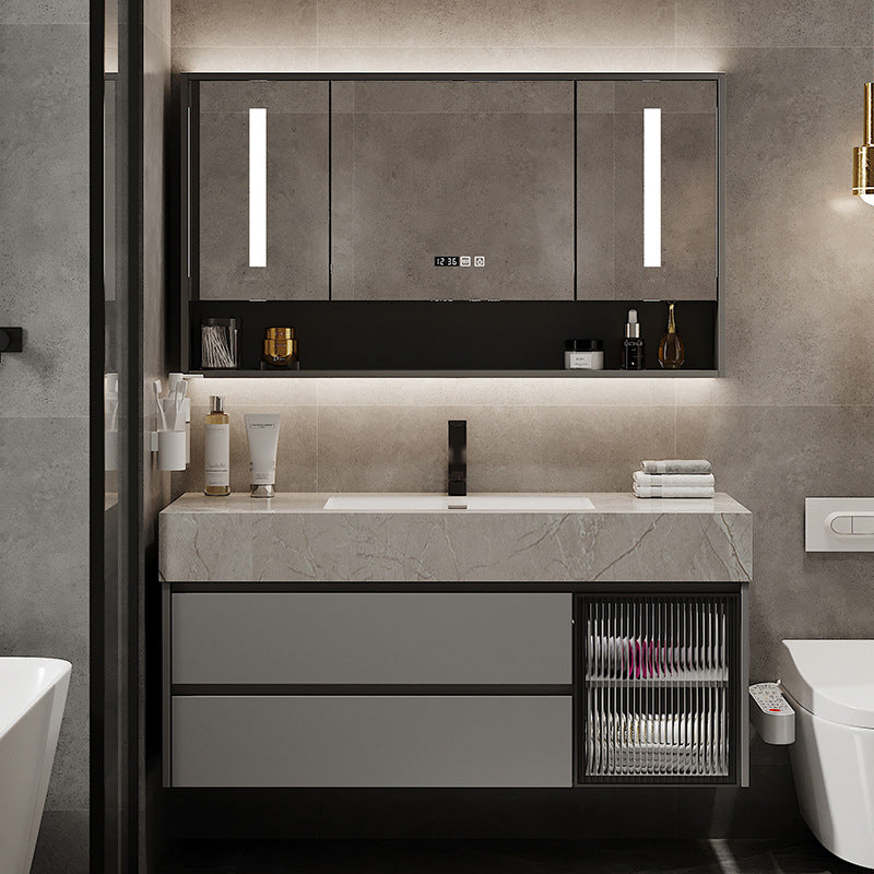 Modern Glass Vanity Sink Bathroom Wall-Mounted Vanity Cabinet with Mirror Cabinet