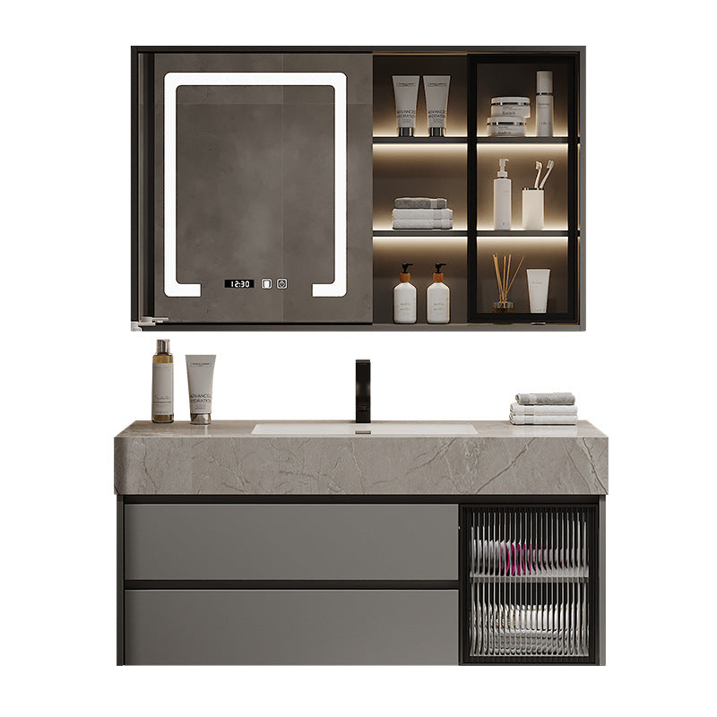 Modern Glass Vanity Sink Bathroom Wall-Mounted Vanity Cabinet with Mirror Cabinet