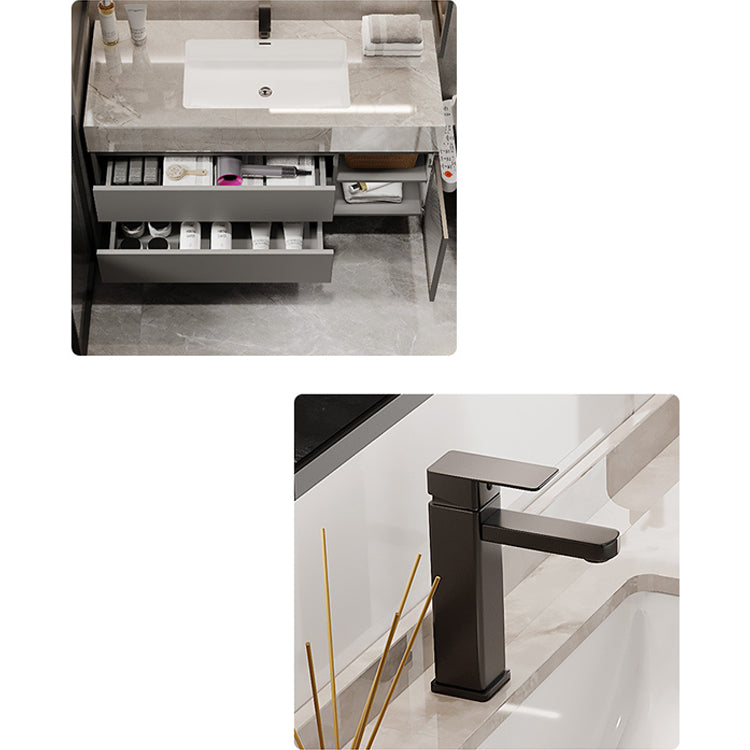 Modern Glass Vanity Sink Bathroom Wall-Mounted Vanity Cabinet with Mirror Cabinet