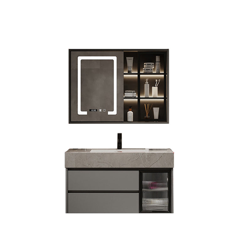 Modern Glass Vanity Sink Bathroom Wall-Mounted Vanity Cabinet with Mirror Cabinet