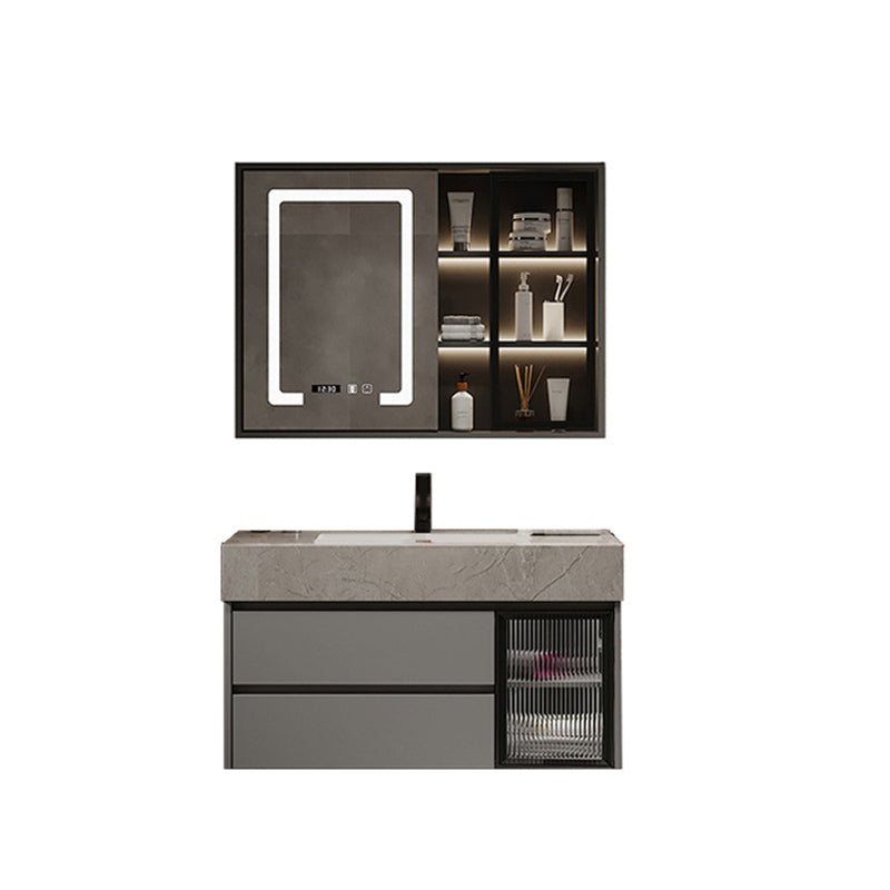 Modern Glass Vanity Sink Bathroom Wall-Mounted Vanity Cabinet with Mirror Cabinet