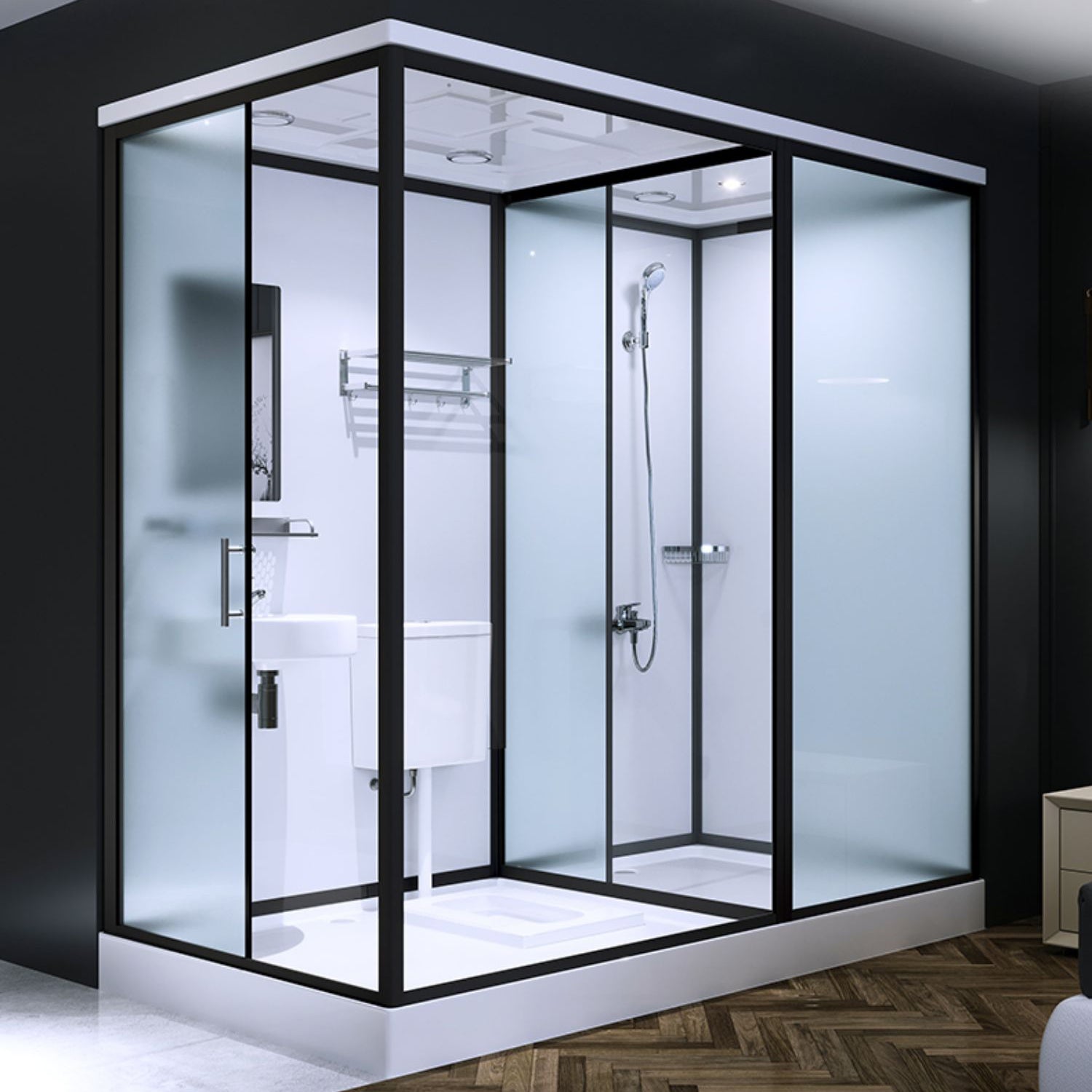 Modern Rectangular Sliding Shower Enclosure Framed Shower Enclosure with Tempered Glass