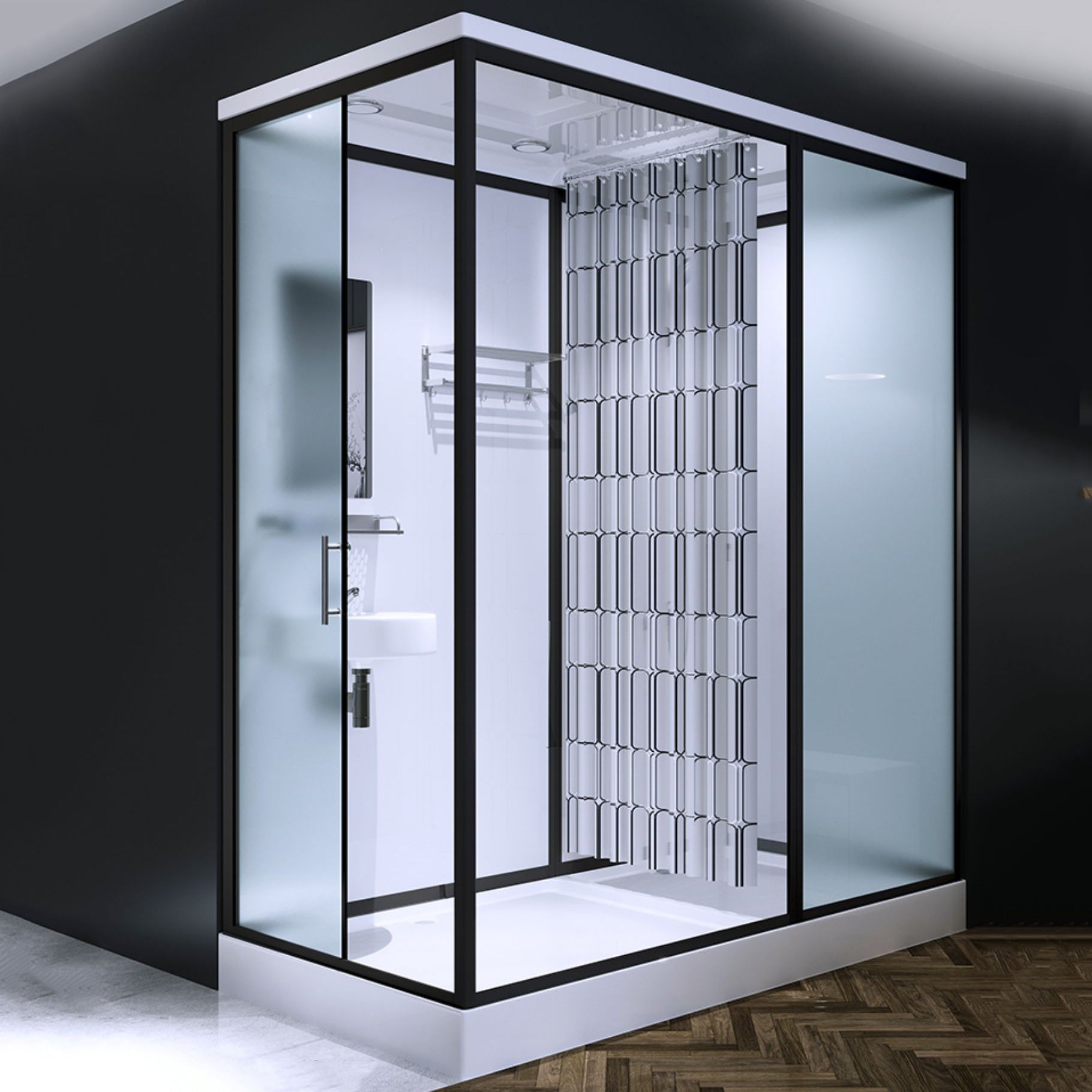 Modern Rectangular Sliding Shower Enclosure Framed Shower Enclosure with Tempered Glass