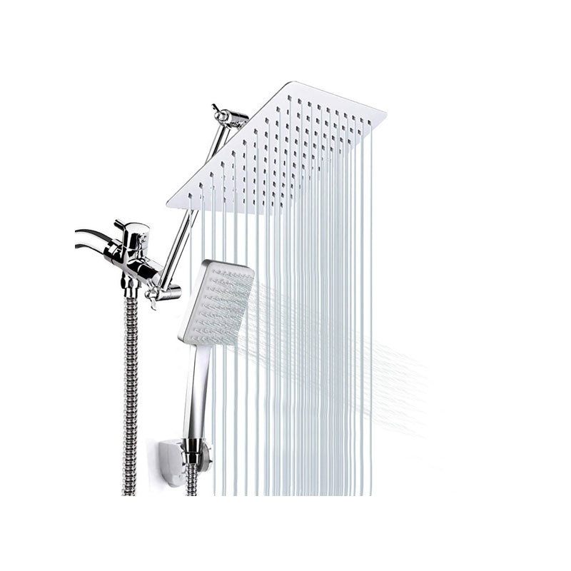 Pull down Dual Shower Head Square High Arch Shower Head Combo in Chrome