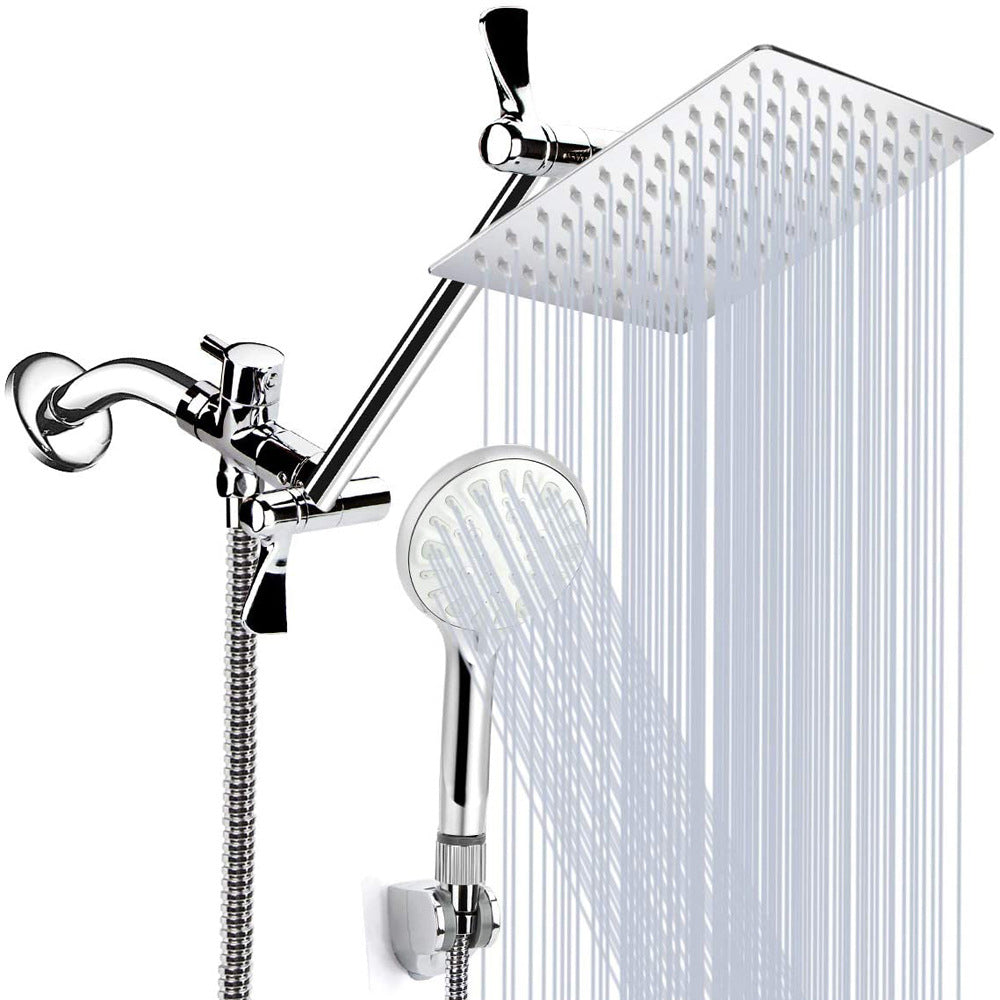 Modern Dual Shower Head Square High Arch Shower Head in Silver