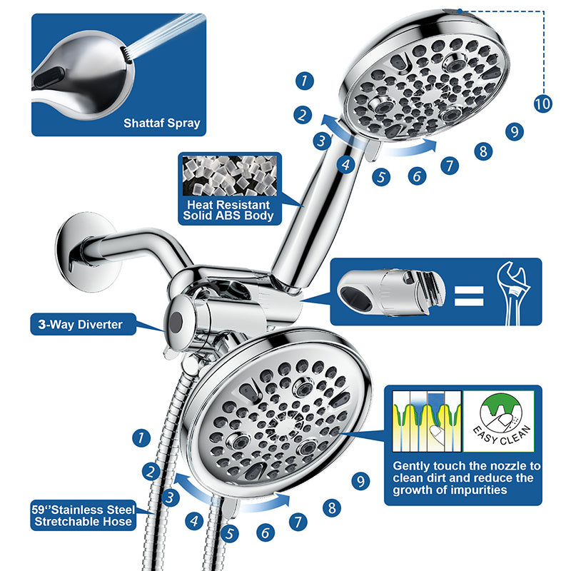 Contemporary Shower Combo Adjustable Shower Head Chrome Ceiling Mounted Round Shower Head