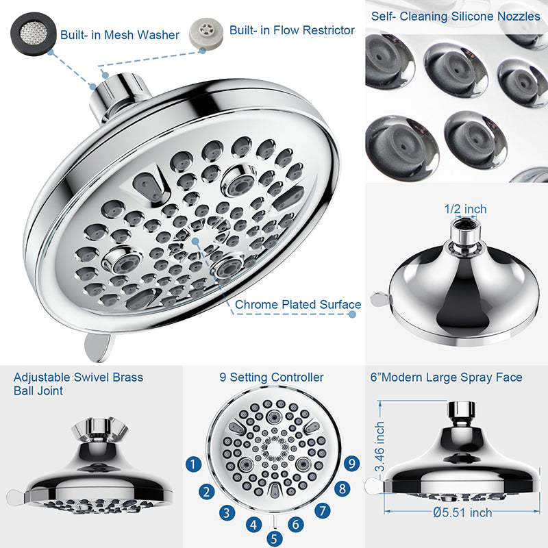 Contemporary Shower Combo Adjustable Shower Head Chrome Ceiling Mounted Round Shower Head