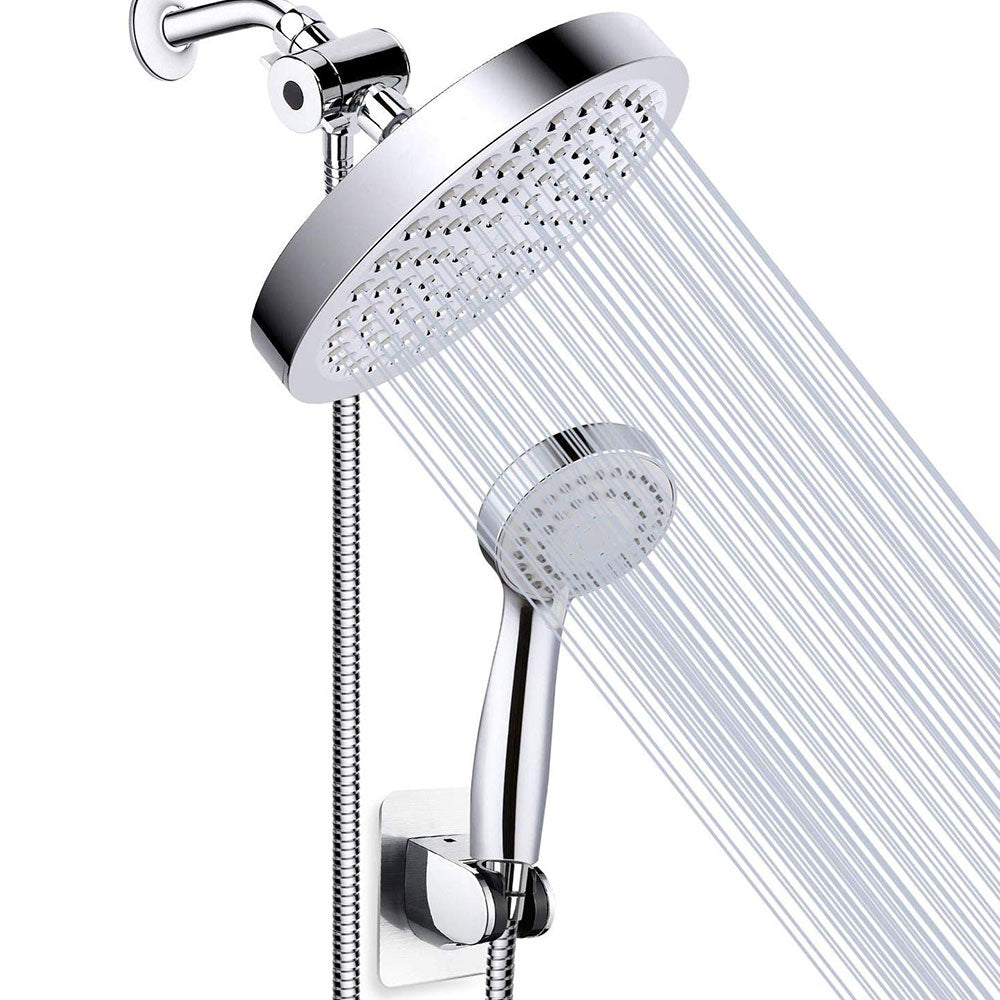 Modern Standard Double Shower Set Round Metal Adjustable Spray Pattern Showerhead