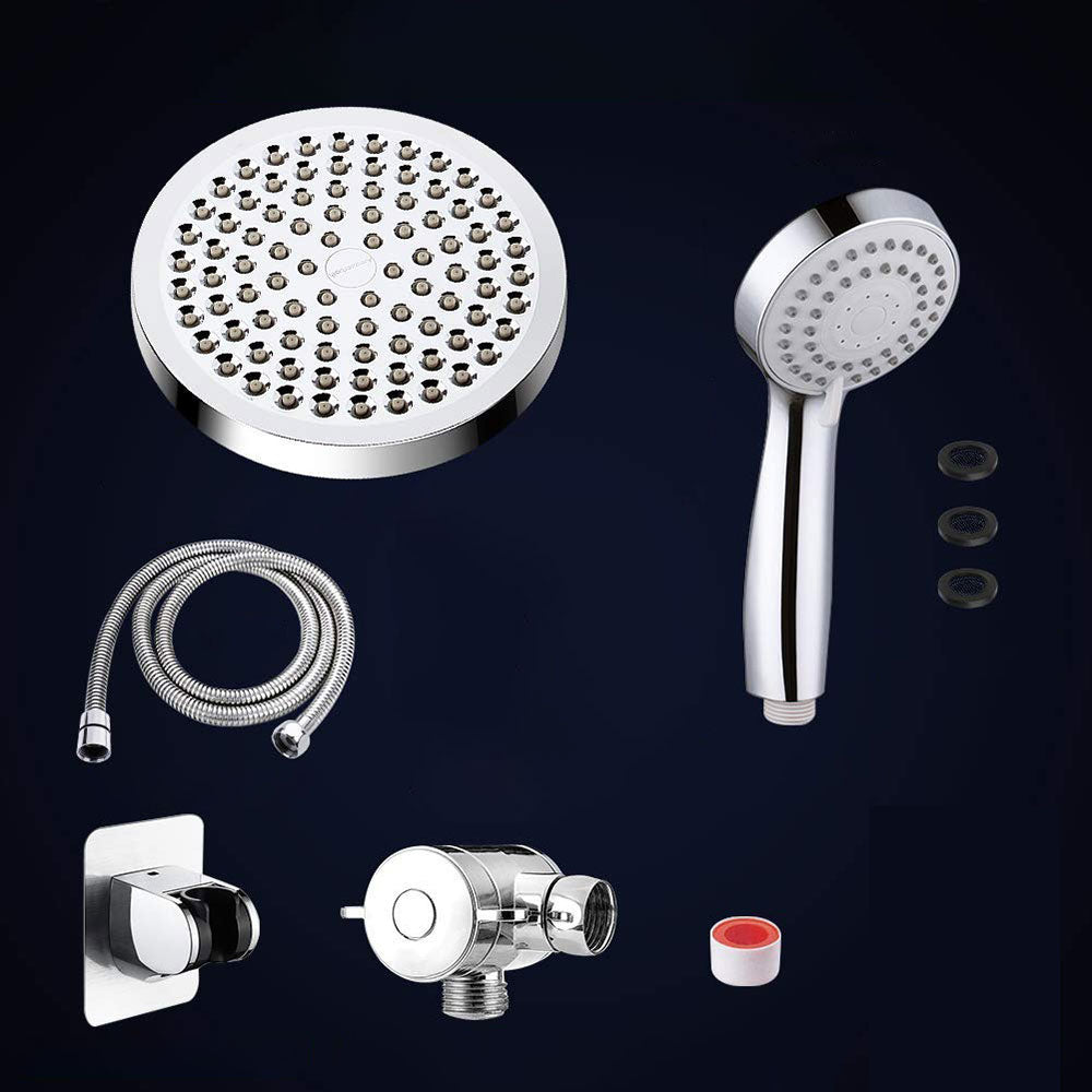 Modern Standard Double Shower Set Round Metal Adjustable Spray Pattern Showerhead