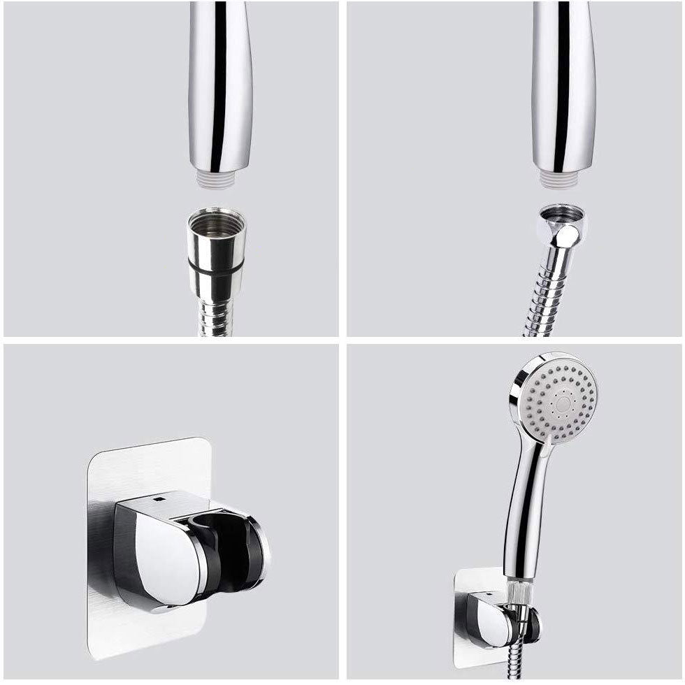 Modern Standard Double Shower Set Round Metal Adjustable Spray Pattern Showerhead