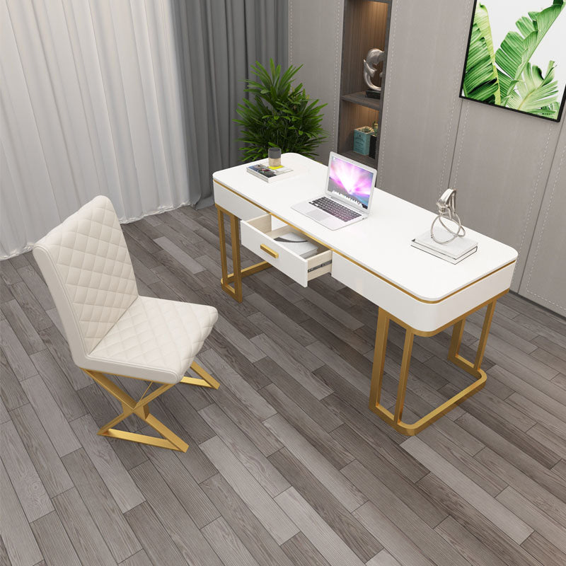 Glam Artificial Wood Office Desk Golden Writing Desk for Office