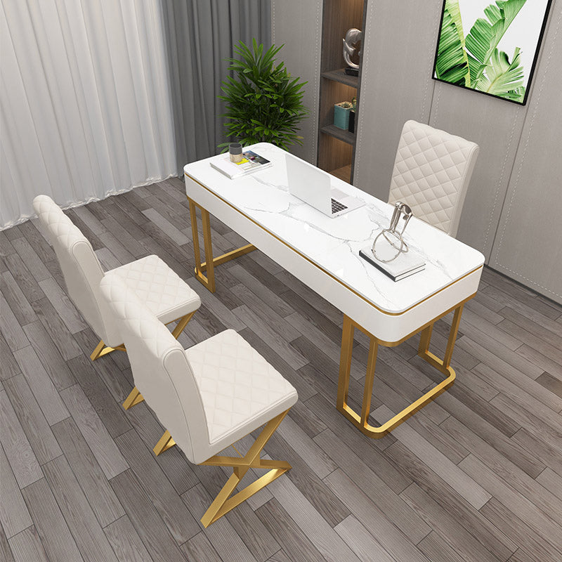 Glam Artificial Wood Office Desk Golden Writing Desk for Office