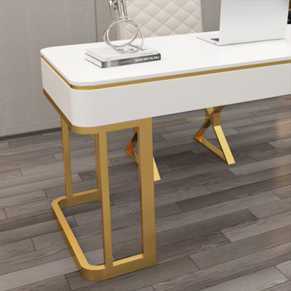 Glam Artificial Wood Office Desk Golden Writing Desk for Office