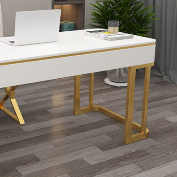 Glam Artificial Wood Office Desk Golden Writing Desk for Office