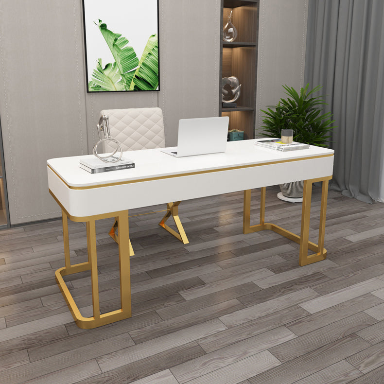 Glam Artificial Wood Office Desk Golden Writing Desk for Office