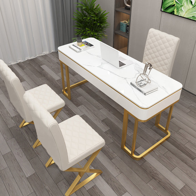 Glam Artificial Wood Office Desk Golden Writing Desk for Office