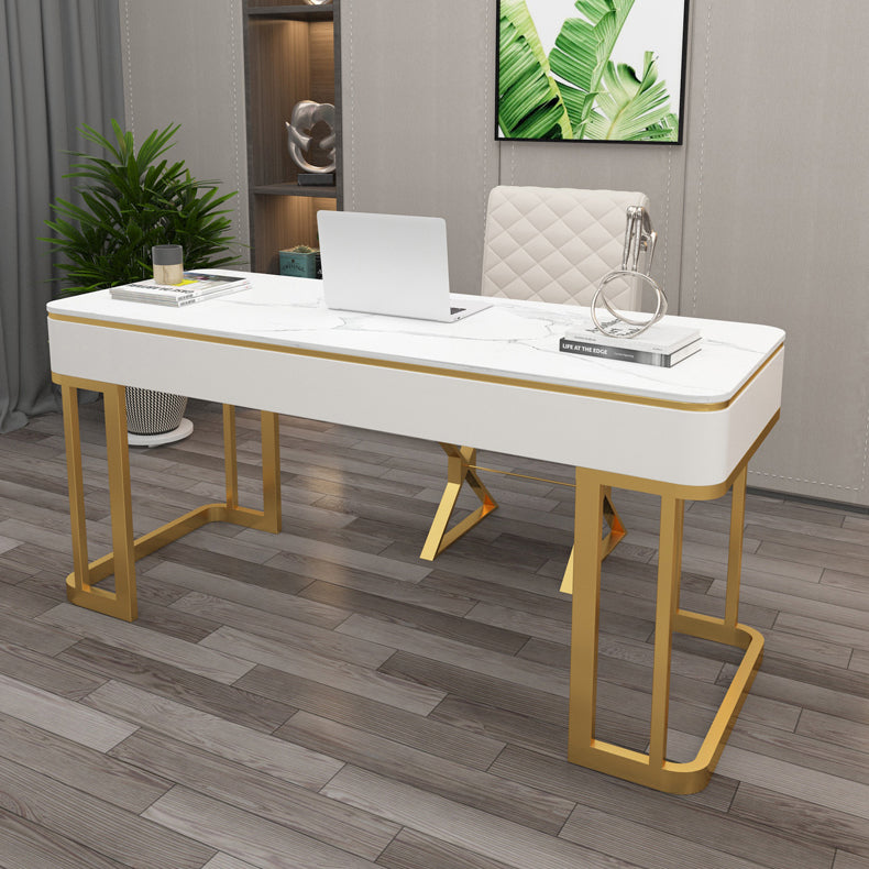 Glam Artificial Wood Office Desk Golden Writing Desk for Office