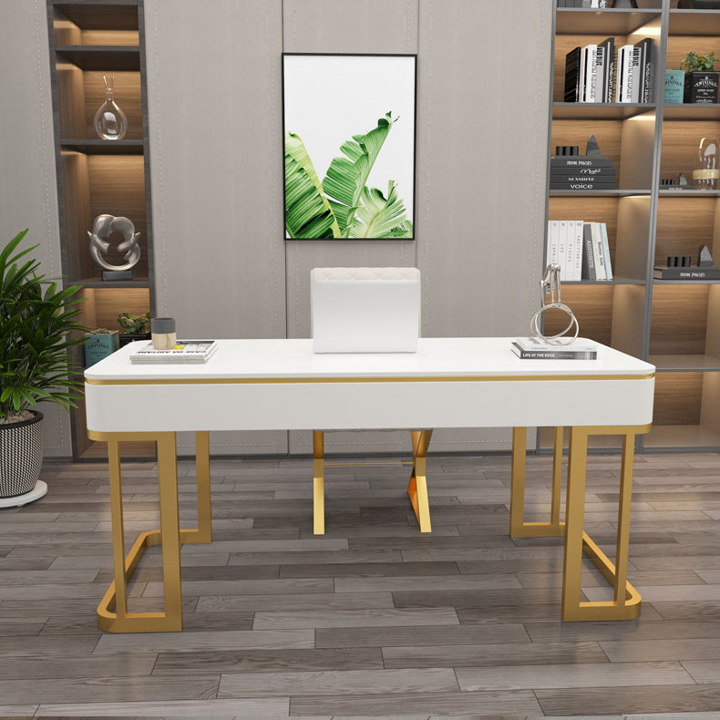 Glam Artificial Wood Office Desk Golden Writing Desk for Office