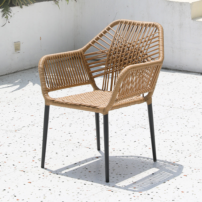 Tropical Outdoor Bistro Stacking Chairs with Arms in Faux Rattan
