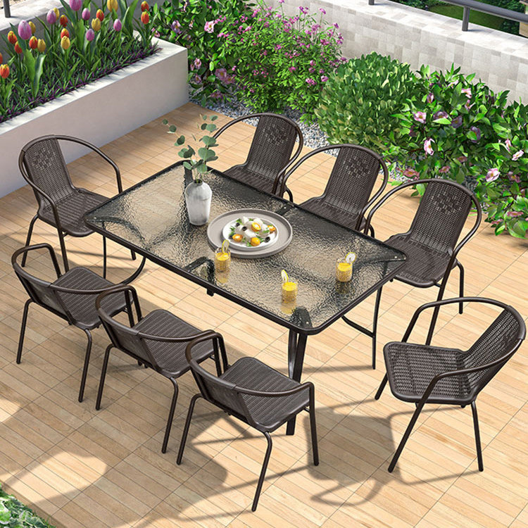 Tropical Rattan Patio Dining Armchair with Arm Outdoors Dining Chairs