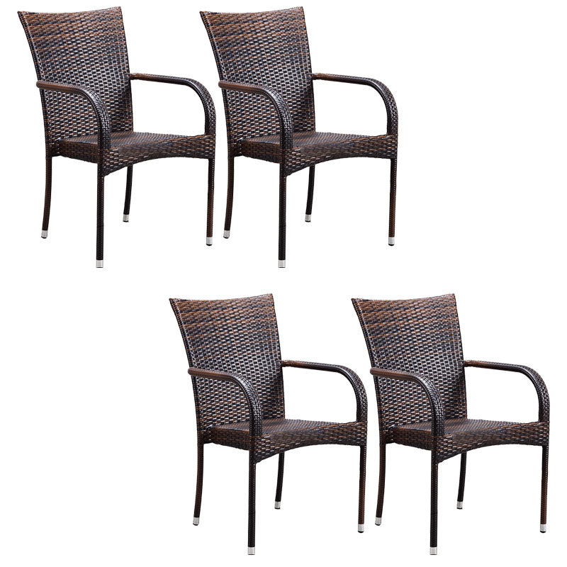 Tropical Rattan Patio Dining Armchair with Arm Outdoors Dining Chairs