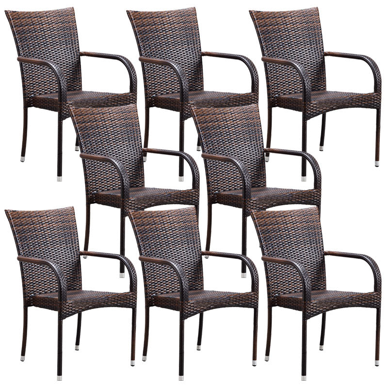 Tropical Rattan Patio Dining Armchair with Arm Outdoors Dining Chairs