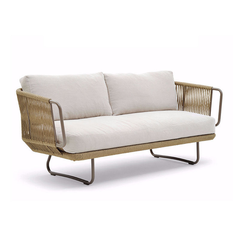 Brown Rattan Patio Sofa Water Resistant Outdoor Patio Sofa with Metal Frame