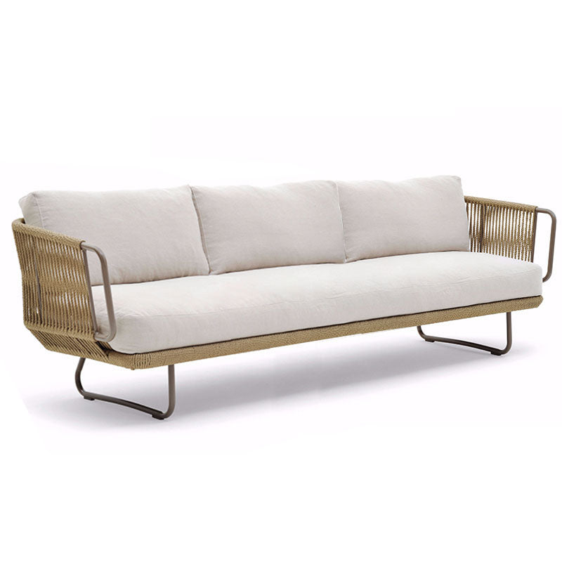 Brown Rattan Patio Sofa Water Resistant Outdoor Patio Sofa with Metal Frame