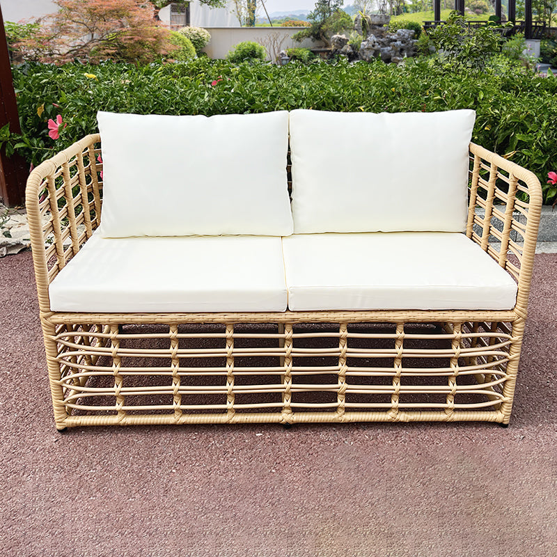 Tropical Metal Frame Outdoor Sofa Water Resistant Patio Sofa with White Cushion