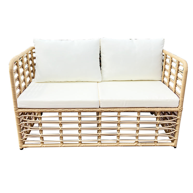 Tropical Metal Frame Outdoor Sofa Water Resistant Patio Sofa with White Cushion