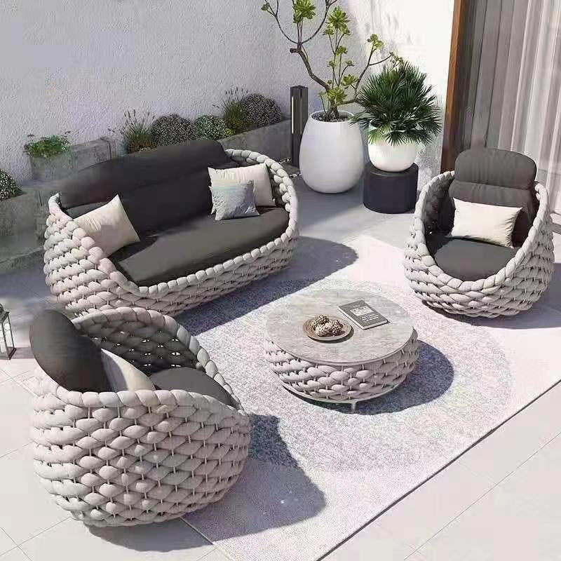 Steel Frame Patio Sofa Modern Outdoor Sofa with Sponge Cushion