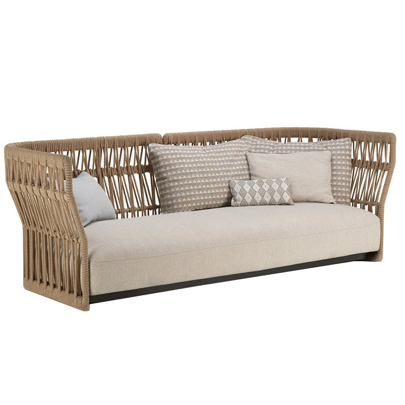 Beige Metal Patio Sofa 1 PC Water Resistant Outdoor Patio Sofa