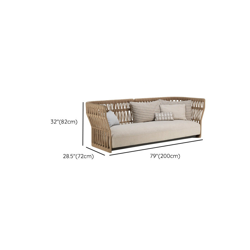 Beige Metal Patio Sofa 1 PC Water Resistant Outdoor Patio Sofa