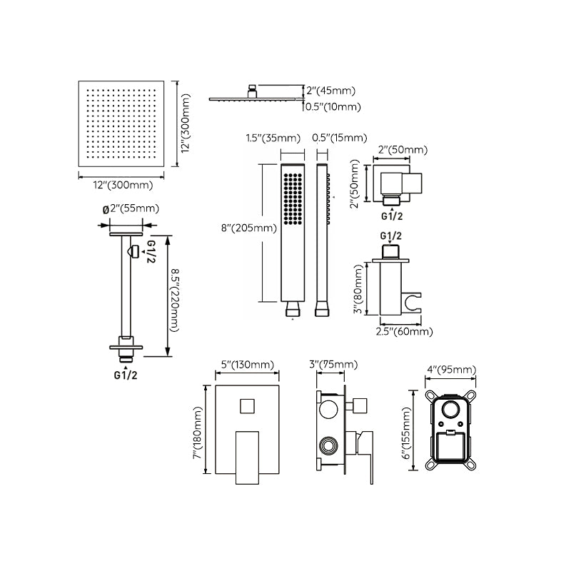 Modern Shower Trim Brass Valve Included Ceiling Mounted Shower System