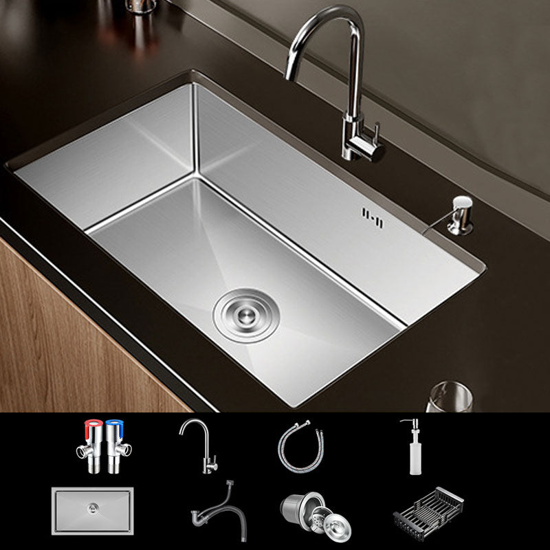 Modern Kitchen Sink Stainless Steel Strainer Kitchen Sink with Faucet in Silver