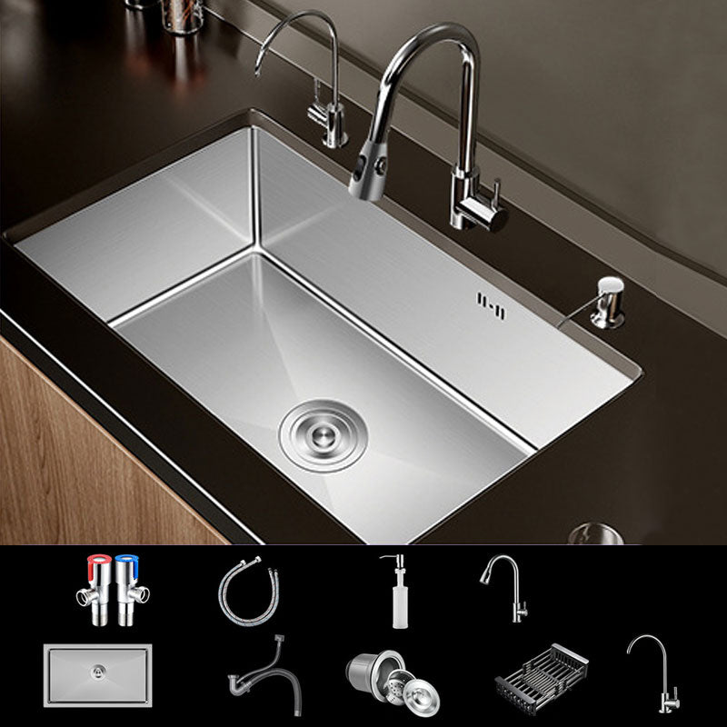 Modern Kitchen Sink Stainless Steel Strainer Kitchen Sink with Faucet in Silver