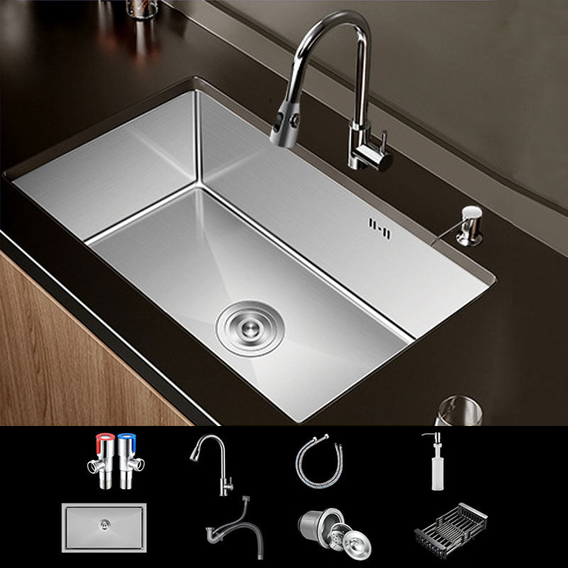 Modern Kitchen Sink Stainless Steel Strainer Kitchen Sink with Faucet in Silver