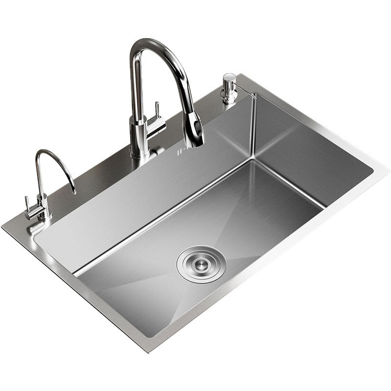 Modern Kitchen Sink Stainless Steel Strainer Kitchen Sink with Faucet in Silver