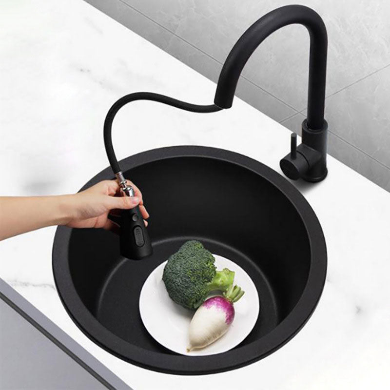 Modern Round Quartz Sink Solid Color Kitchen Sink with Faucet