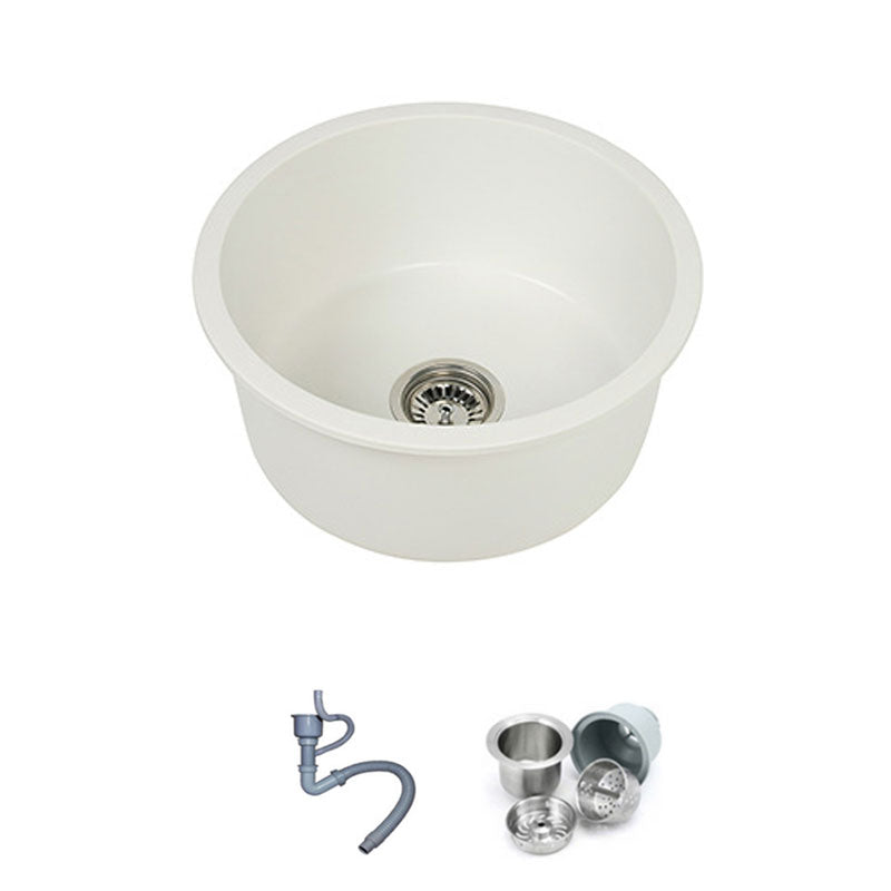 Modern Round Quartz Sink Solid Color Kitchen Sink with Faucet