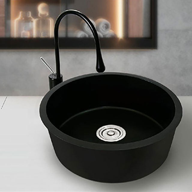 Modern Round Quartz Sink Solid Color Kitchen Sink with Faucet