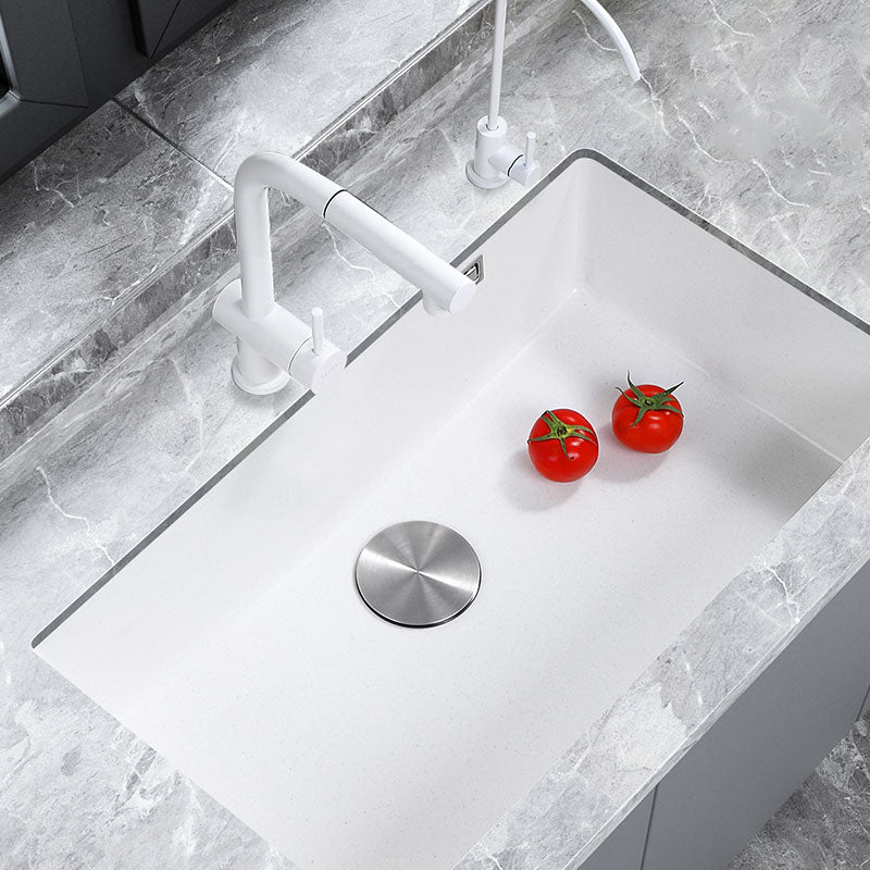 Contemporary Single Bowl Sink Overflow Hole Faucet Kitchen Sink in White