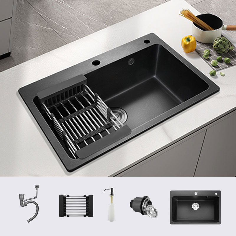 Black Quartz Sink Overflow Hole Detail Overflow Hole Kitchen Sink with Faucet