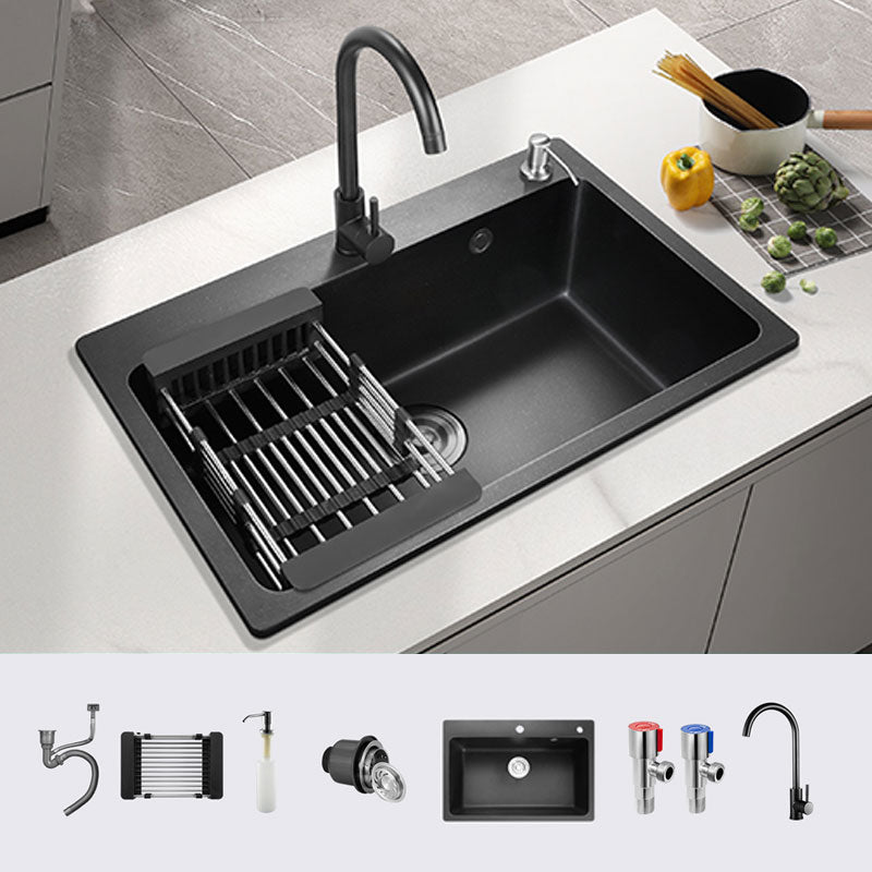 Black Quartz Sink Overflow Hole Detail Overflow Hole Kitchen Sink with Faucet